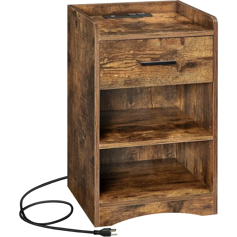 Bedside Tables with Charging Stations, Bedside Tables with USB Ports and Sockets, Drawers, Storage Shelves, Plug-in Series,