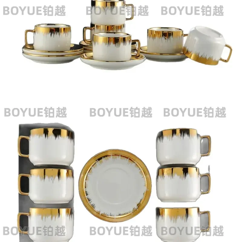 Luxury Ceramic Coffee Cup and Saucer Set High End Gold Rim Mug with Gift Box Elegant Tea Drinking Ware for Home Office Decor