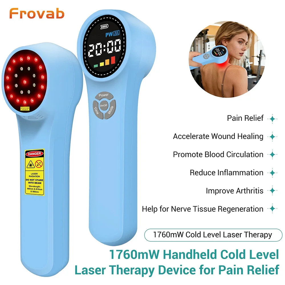 Appareil de thérapie par laser froid Frovab LLLT pour la douleur, 3 longueurs d'onde, dispositif de luminothérapie rouge pour les douleurs dorsales, des genoux, des articulations, des dommages nerveux, humains et animaux (chiens et chats)