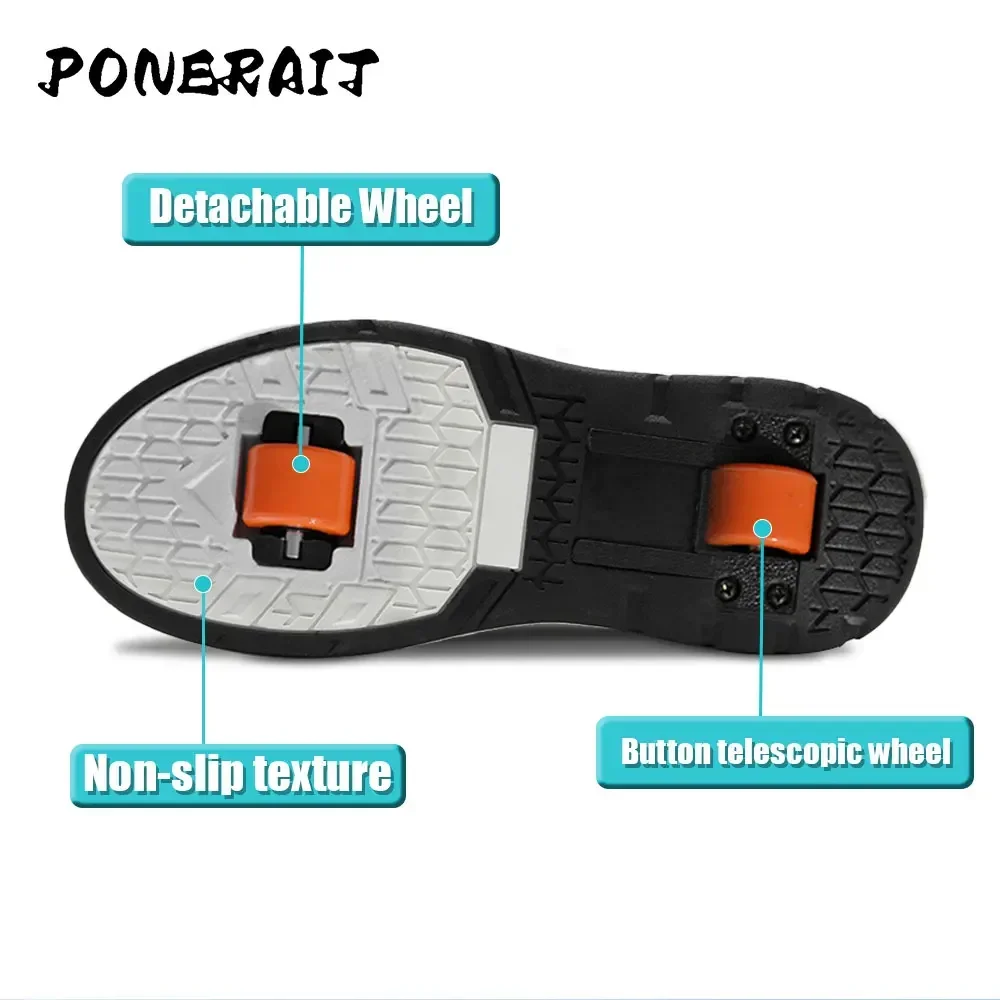 Boys 2-wheel High-top Roller Shoes Fashion Parkour Sneakers With Wheels Men's Retractable Dual-purpose Skates Sports Shoes