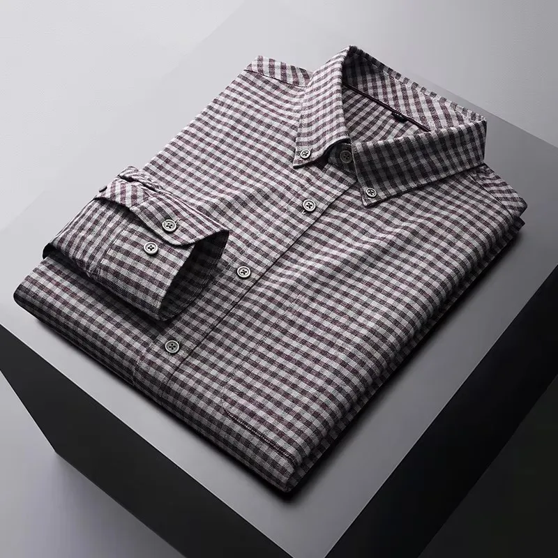 2024 new styles for four seasons Men\'s plaid long sleeve shirt Cotton business casual striped wedding shirt Large size 9XL10XL