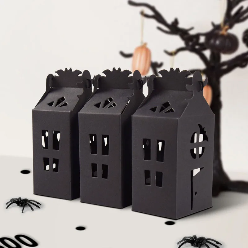 10/20Pcs Schwarz Halloween Bat Haus Candy Boxen Behandeln Papier Geschenk Verpackung Cookies Boxen Container Für Halloween party Dekoration – Detail 1