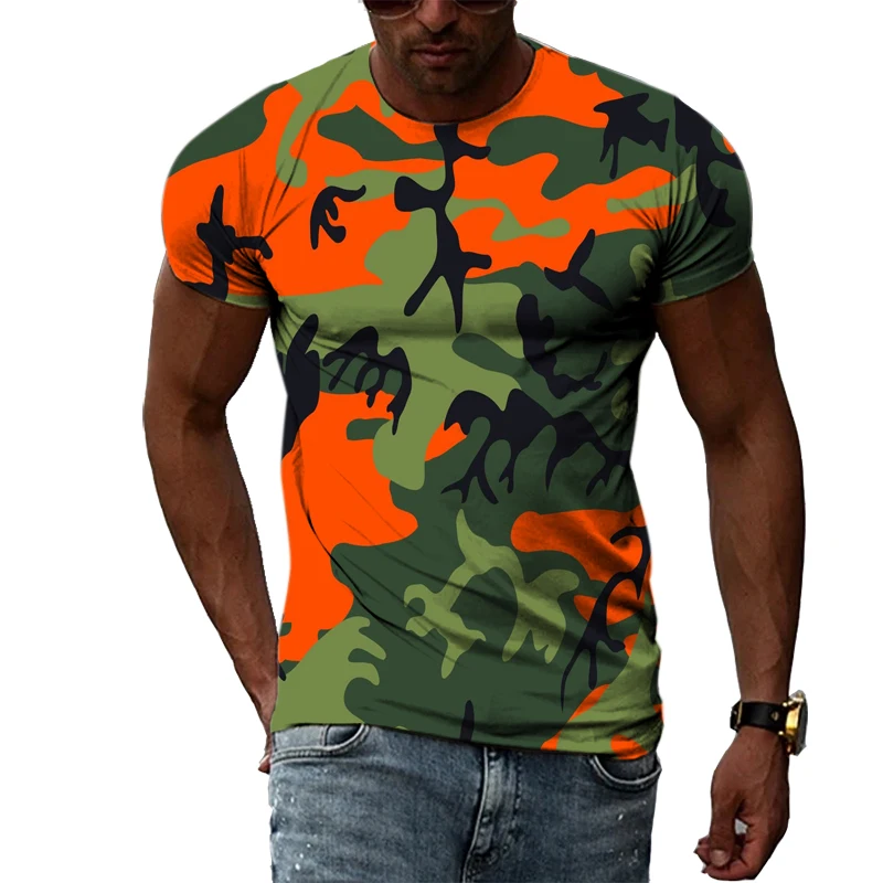 Fashion New Camouflage Clothes Leisure Men T-shirts Casual 3D Print Hip Hop Harajuku Personality Round Neck Short Sleeve Top