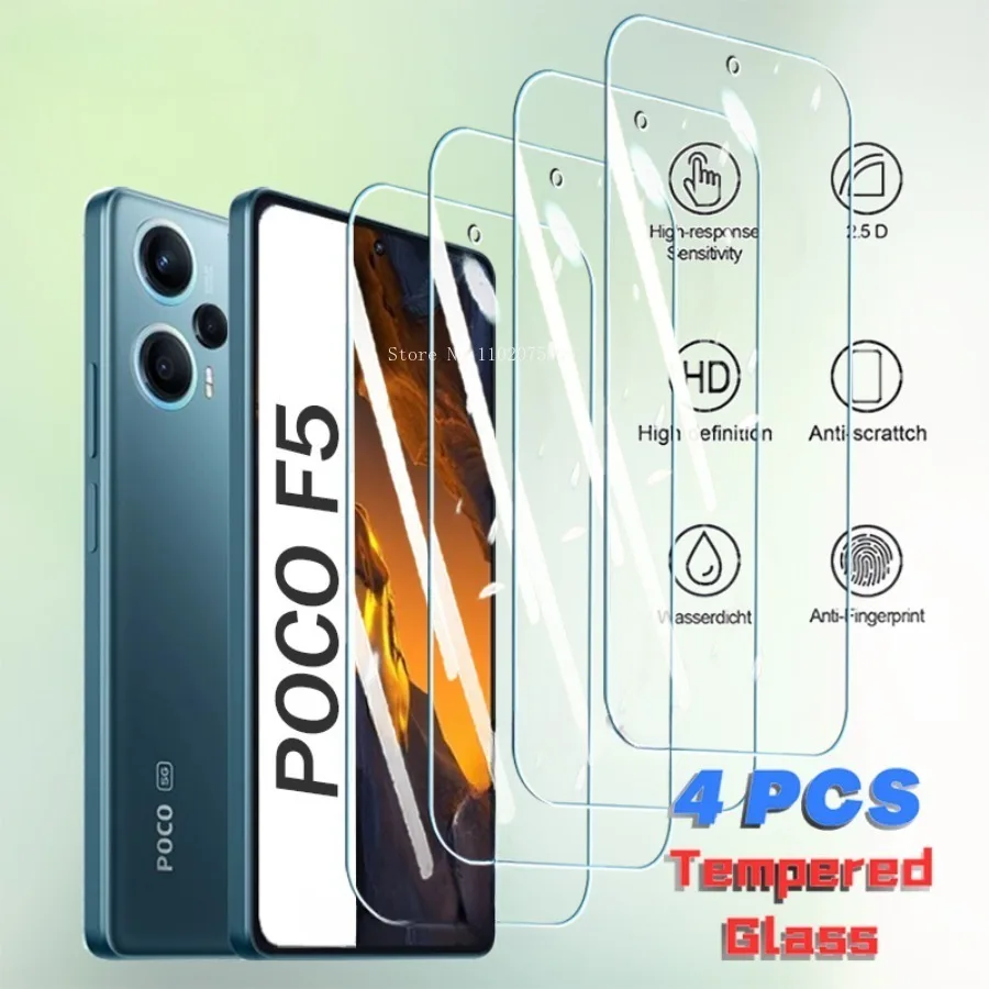 4Pcs Tempered Glass For Xiaomi POCO F5 X5 F4 X4 F3 X3 GT Pro Screen Protector On For POCO F5 X5 Pro X5Pro F5Pro Cover Glass Film