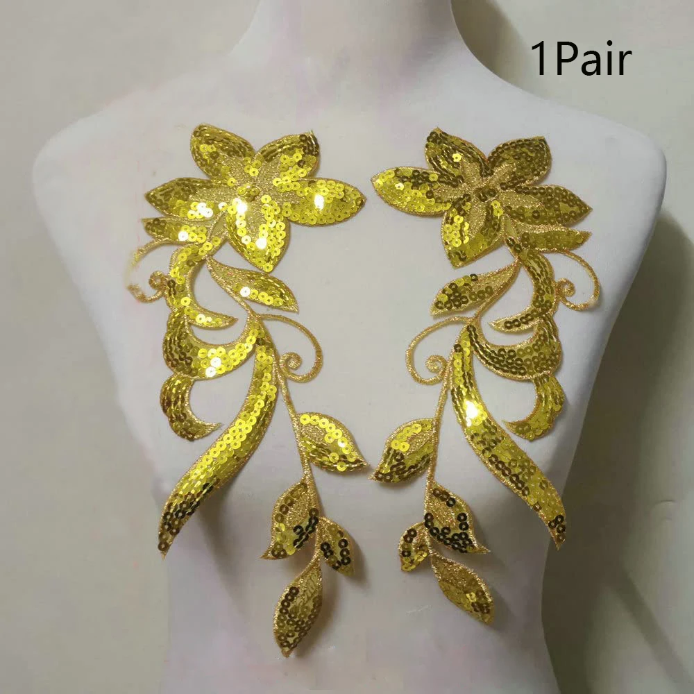 Golden Sequin Bead Lace Flower Patch for DIY