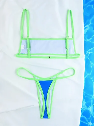 Imagen 2 del producto Bikini con Tanga para mujer, traje de baño Sexy con Tanga, microbikinis brasileños, traje de baño extremo Y2K con borde, trajes de baño de dos piezas para playa