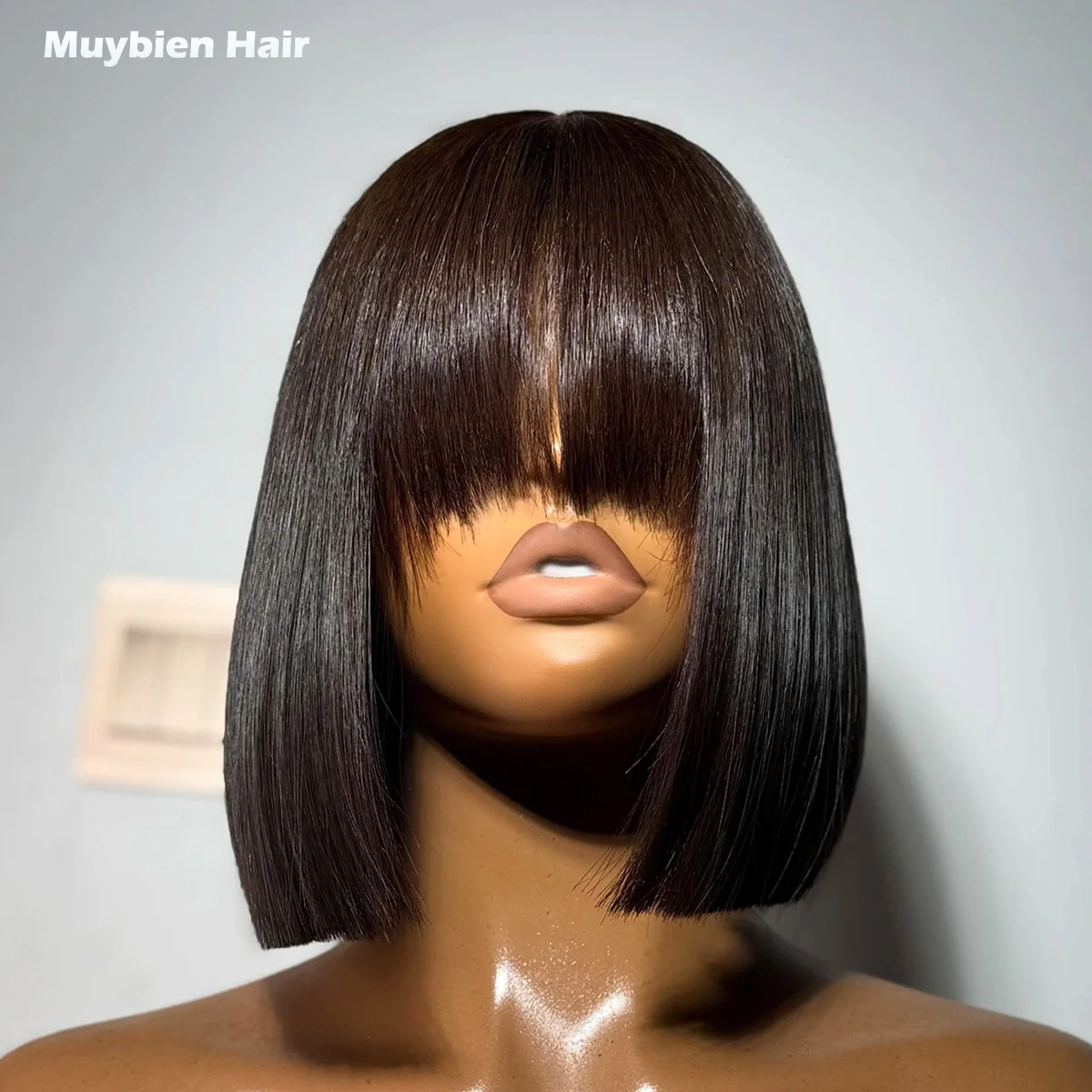 Perruque Bob avec frange 2x6 Kim K Closure Super Double Drawn, 100% cheveux humains, prête à porter, sans colle, pour femme noire, dentelle pré-coupée
