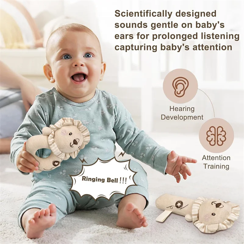 مجموعة ألعاب خشخيشة ناعمة للأطفال من القطيفة، ألعاب حسية على شكل فيل أسد ثعلب بيج للرضع، قطعتان من ألعاب خشخيشة قطيفة