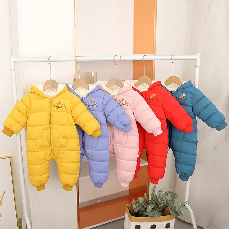 

Infants and children's down cotton one-piece climbing suit, new velvet and thickened baby Romper to keep warm and go out to hug