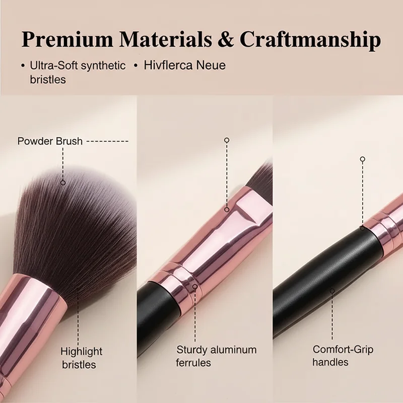 16PCS 전문가용 메이크업 브러쉬 세트 - 아이섀도우 및 파운데이션용 부드럽고 풍성한 브러쉬 프리미엄 가죽 케이스 고급 텍스처 화장품