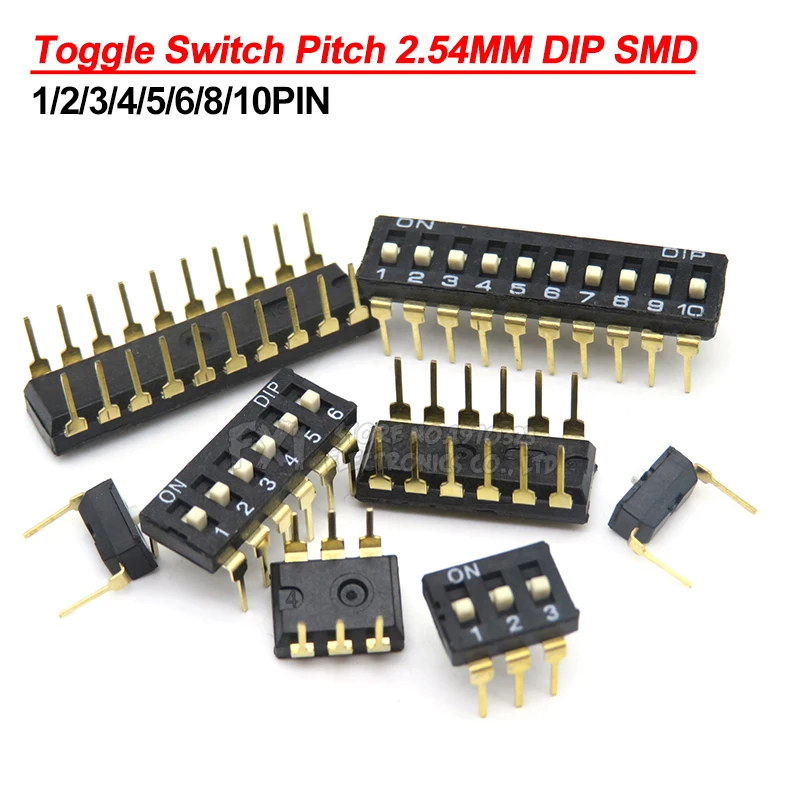 5PCS Toggle switch DIP SMD 1/2/3/4/5/6/8/10PIN ibuw slide switch socket 1 2 3 4 5 6 8 10 bits Pitch 2.54mm Black Snap Switch