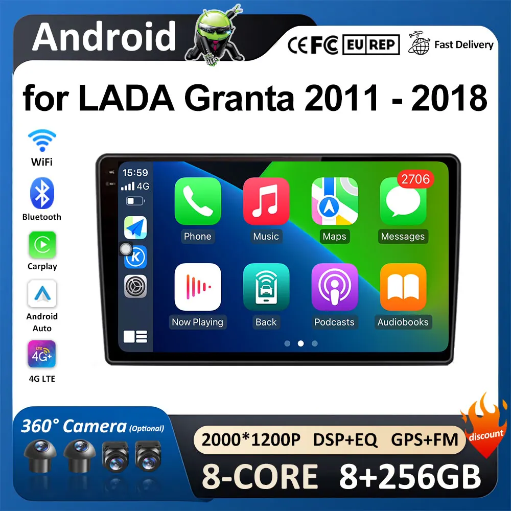 

GPS Android OS QLED Экран для LADA Granta 2011 2012 2013-2018 Автомобильный мультимедийный плеер Redio DSP Bluetooth No 2 din Head Unit 4G