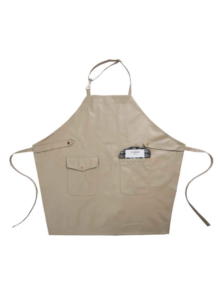 PU leather waterproof apron oil-proof home kitchen cooking simple style men and women fashion custom work waiter apron