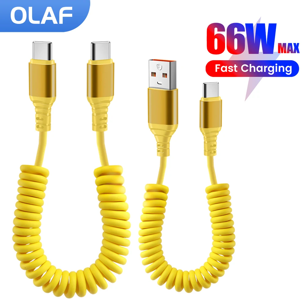 

66W Fast Charging Spring Data Cable Retractable USB C To Type C Cable for iphone 15 16 Samsung Huawei Xiaomi Quick Charge Cord