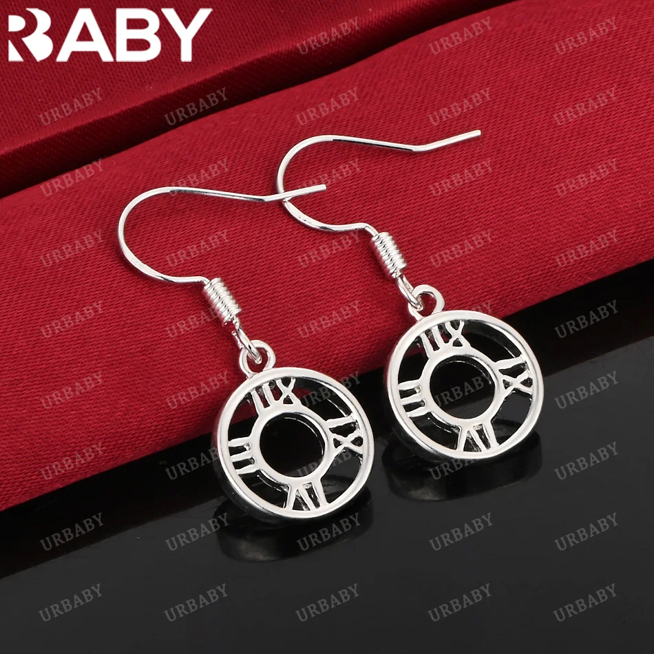

URBABY 925 Sterling Silver Roman Numerals Round Drop Earrings For Women Jewelry Fashion Party and Daily Wear