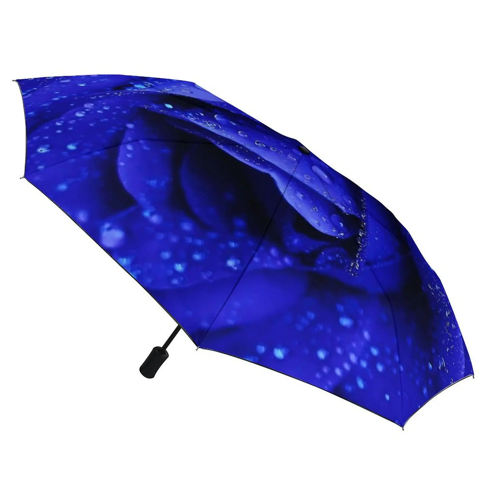 Blue Fower Umbrella Rose Print Waterproof Automatic Umbrella Unique Painting Portable Beach Umbrella