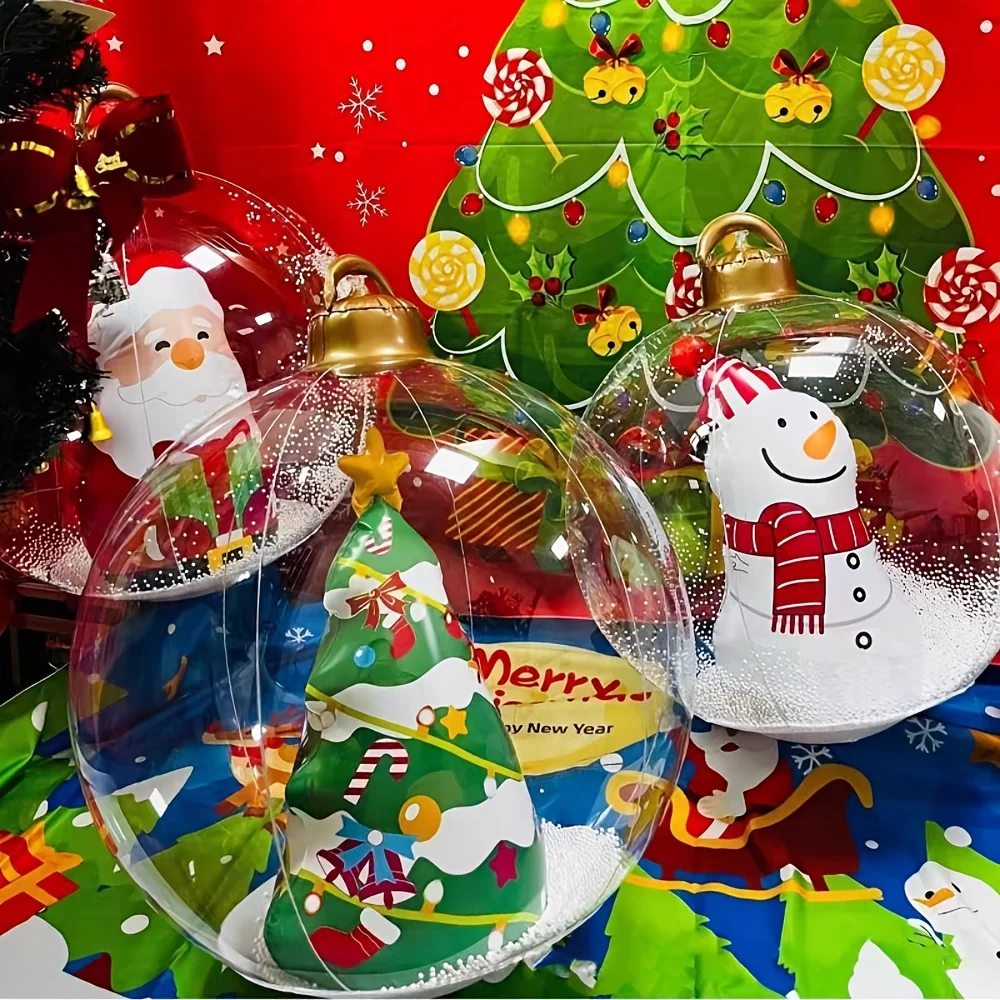 1 Stück extra großer 23,6-Zoll-Weihnachtskugel-PVC-aufblasbarer Ballon mit Haken für drinnen und draußen, Hof, Baum, Party, riesige Dekoration