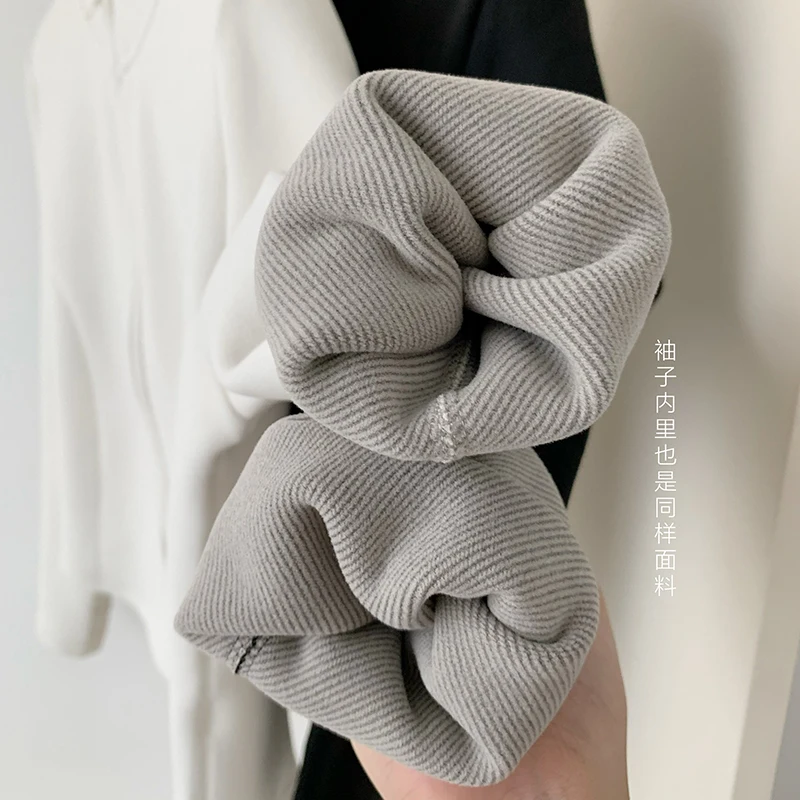 Autumn Winter Simple Graphene Warm Jacket Coat Velvet Stand-up Collar Zip Up Short Jacket Coat Women Black White Cardigan Tops