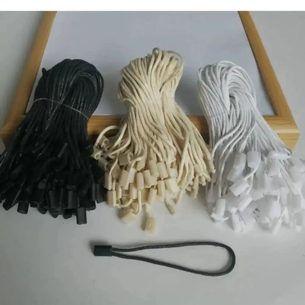 1000 Stück Wiederverwendbare Kleidungsetiketten-Schnüre mit Dicker Wachsschnur & Melonenschnur-Verschluss Universelle Anhängerschnur für Markenkleidungsetiketten – Detail 5
