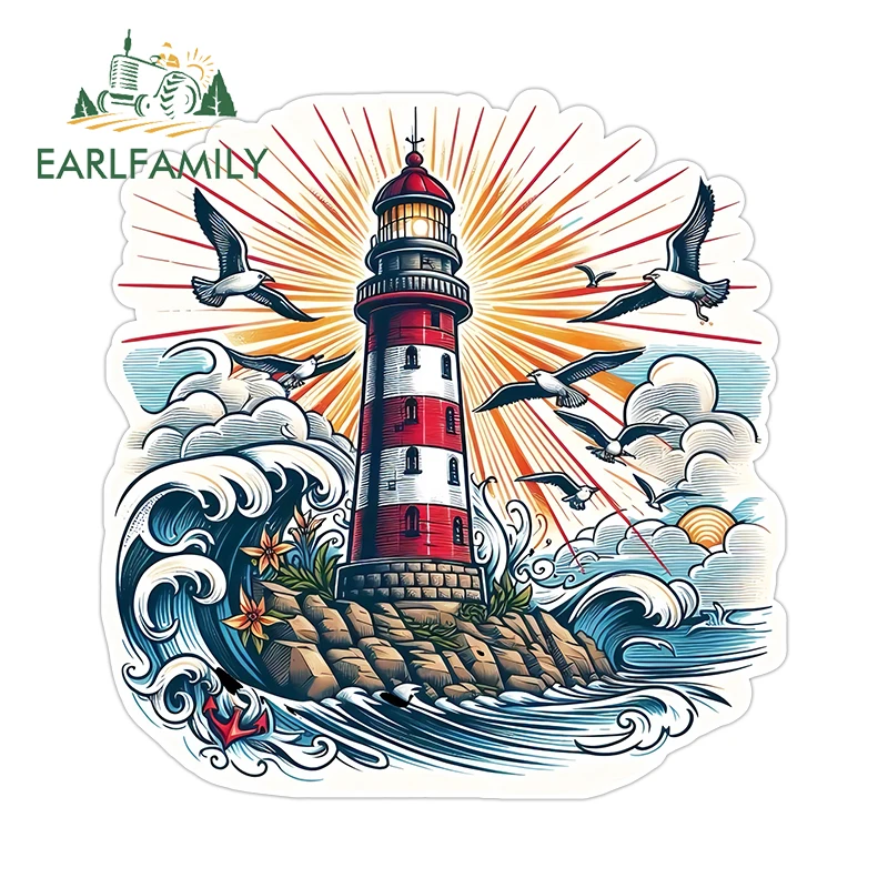 

EARLFAMILY Cool Lighthouse Picture Design Car Stickers Creativite Beautiful Refrigerators Decals Nice S Computer Case Decoration