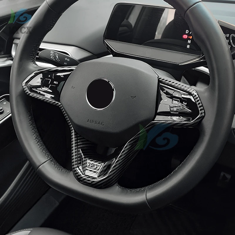 ل Volkswagen VW ID.4X ID.4 ID4 2021 + ألياف الكربون ABS عجلة توجيه سيارة غطاء لوحة إطار الكسوة لاصقة تزيين اكسسوارات #2