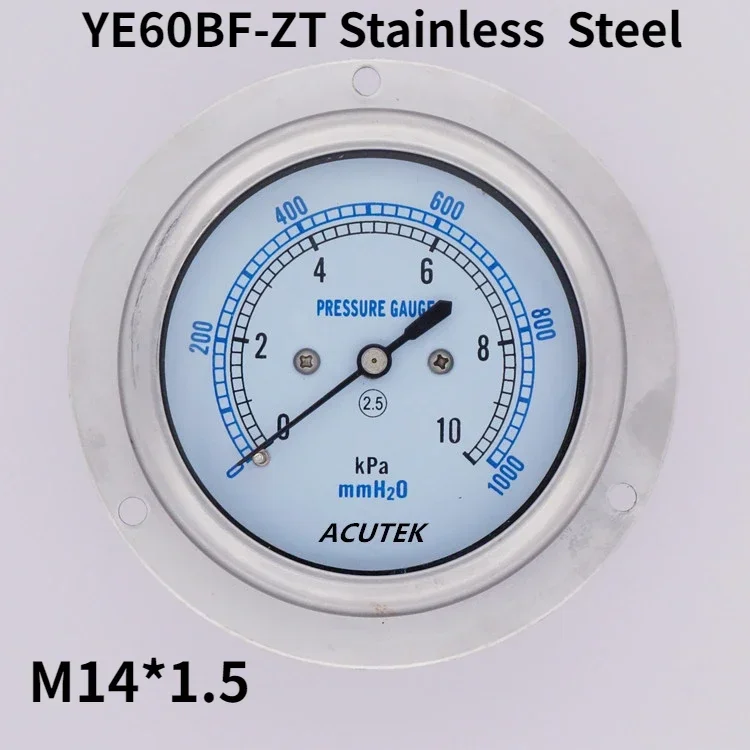 YE60BF-ZT-0.1-60 Mpa Axial Band Edge M14*1.5  Stainless  Steel Welded Capsule Pressure Gauge Gas Petrochemical Electric