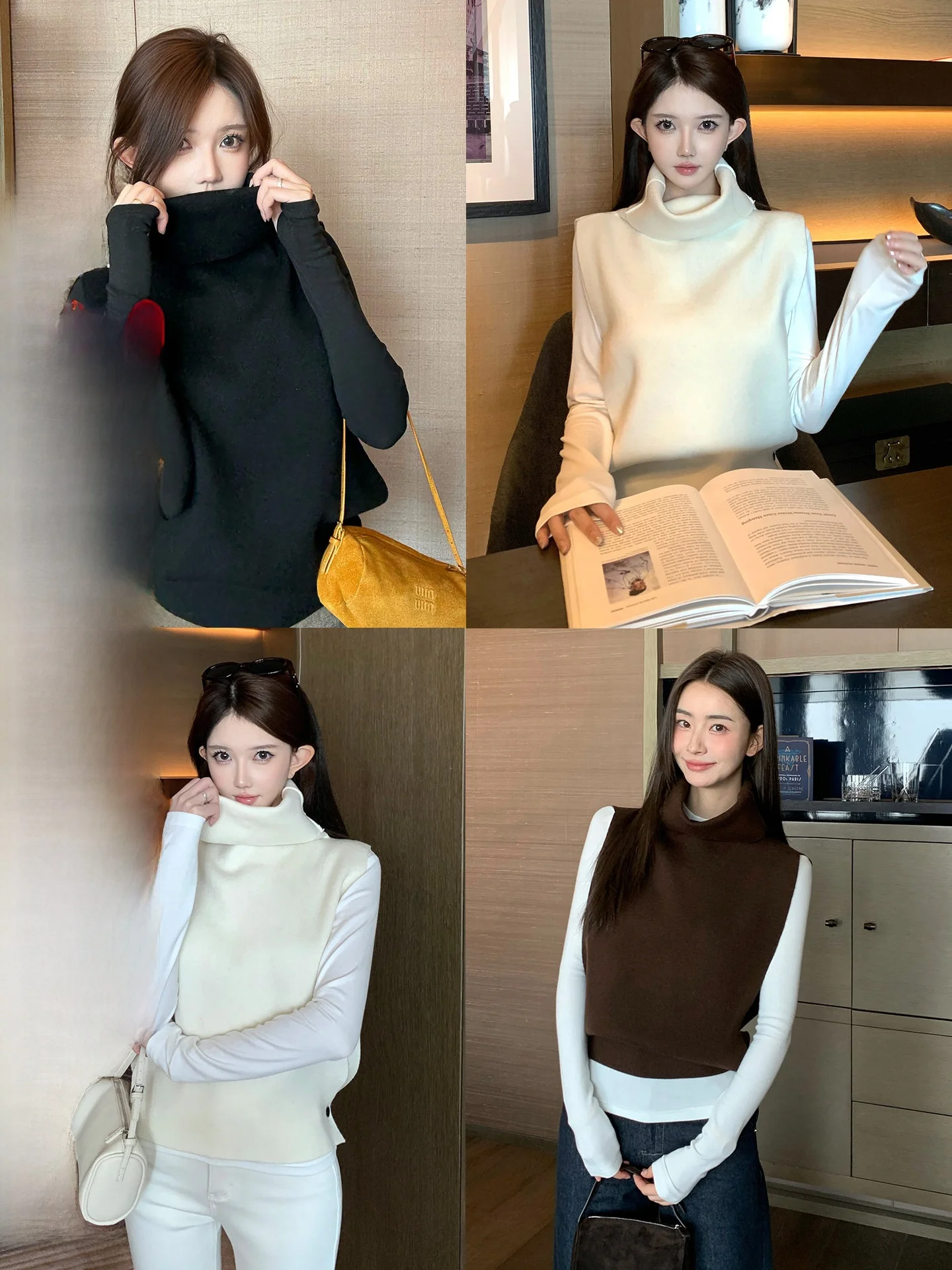 

High Ne Knitted Wool Vest Women's Autumn Winter Layering Sweater Vest Casual Loose Fit Long Sve Comfortable Soft Material