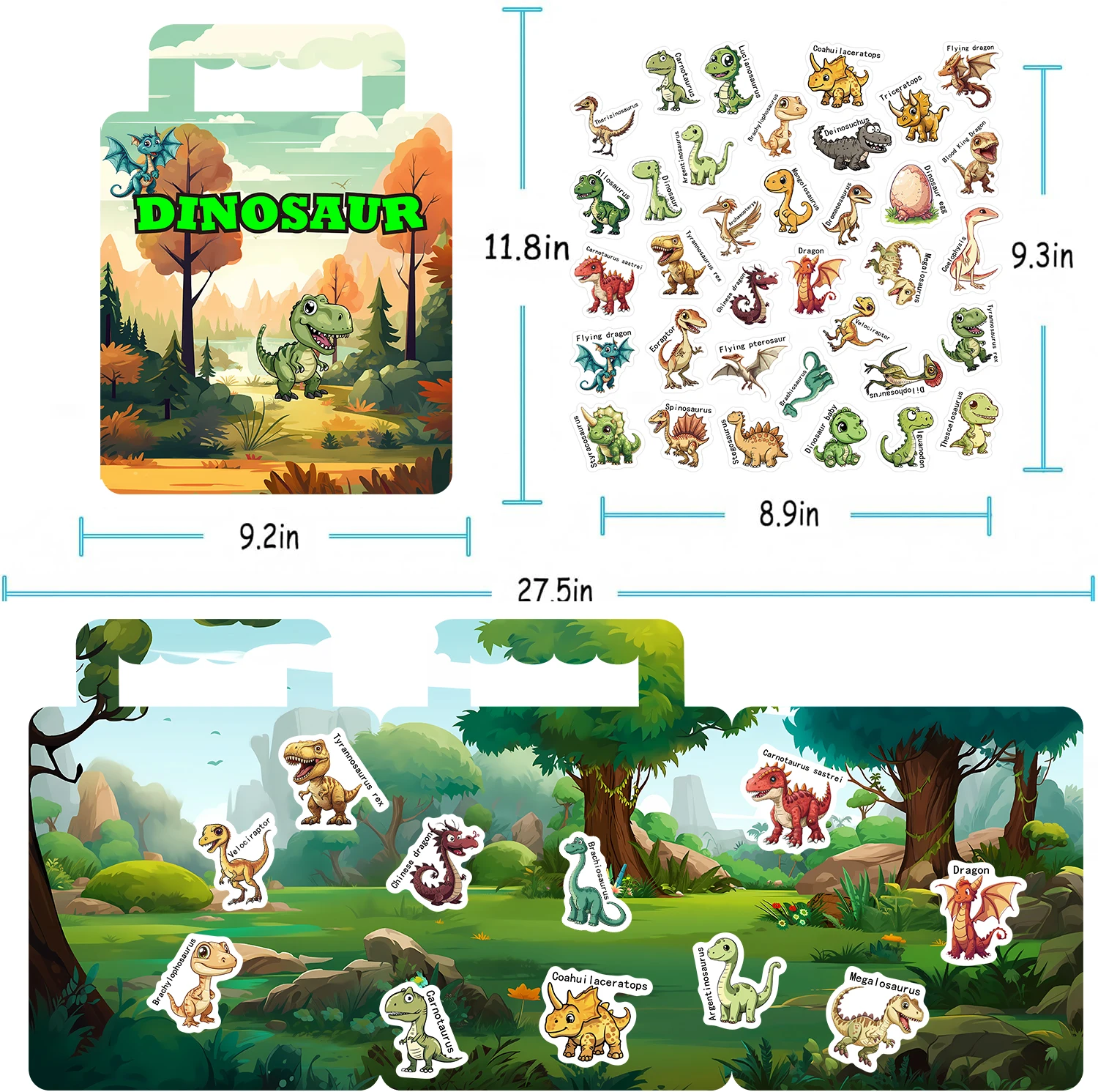 40PCS Reusable Dinosaur Animal Sticker Book Cartoon DIY Puzzle Educational Cognition Learning Toys Cute Animal Stickers for Kids