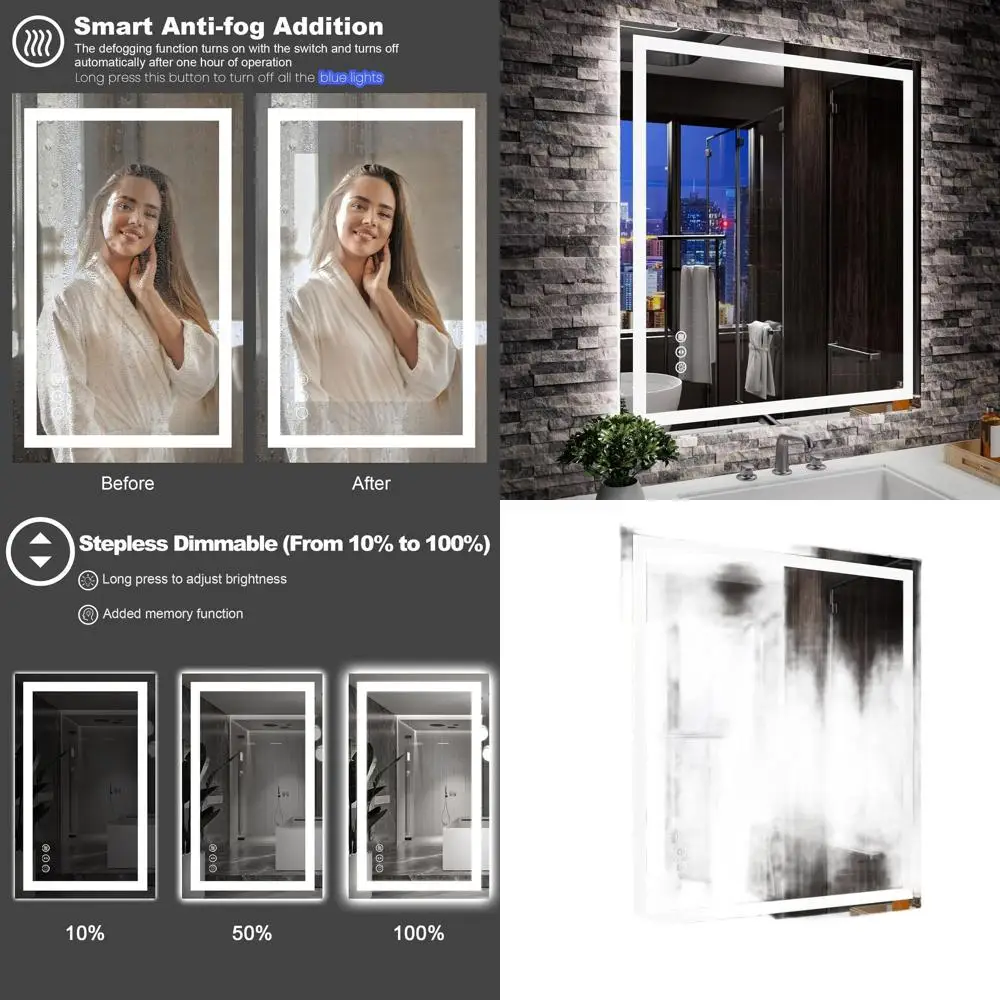 

28x32 LED-Illuminated Bathroom Mirror with Step Dimmable Light, Shatterproof, Memory Function, 3 Color Options, Wall-Mountable (