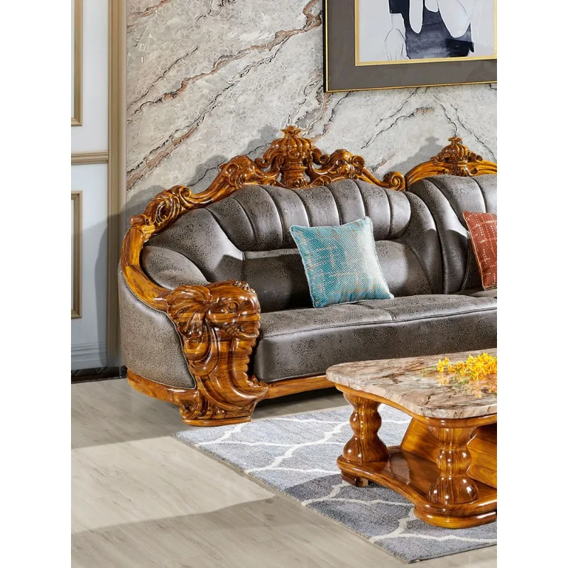 SA-20 Solid wood European leather sofa Ebony wood log living room furniture Concubine couch Elephant corner sofa