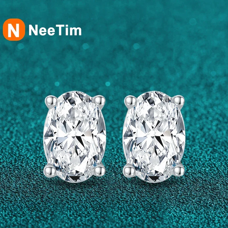 neetim quilates oval d cor moissanite brincos para mulher 925 prata esterlina espumante diamante brinco joias de casamento 01