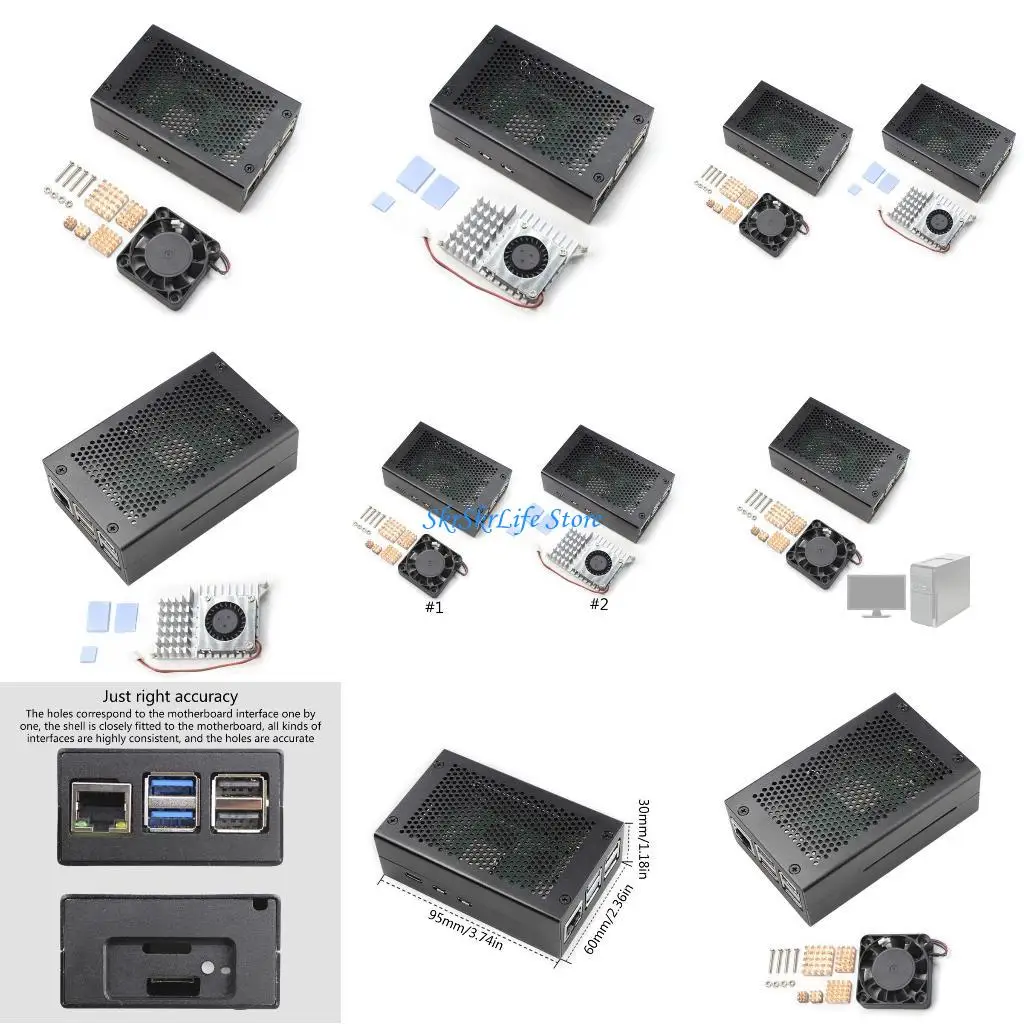 

E65E Aluminum Alloy Protective Shell Enclosure Meshes Housing Case Shell with Cooling Fan Heatsinks for 5