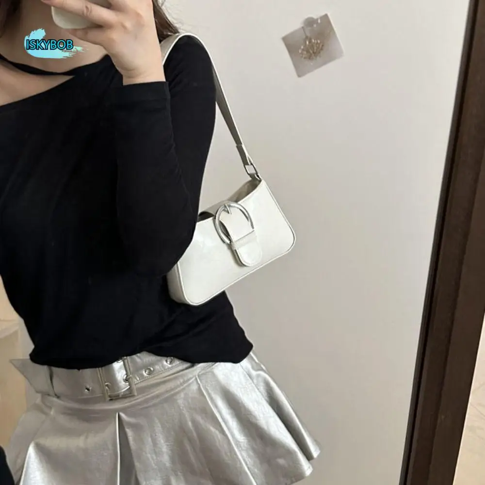 

Elegant PU Leather Retro Underarm Bag Shoulder Bag Silver PU Handbag Korean Style Large Capacity Outdoor