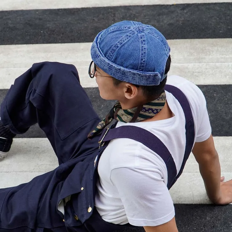 

Washed Denim Skull cap Fashion Men and Women All-Matching Retro Street Hip Hop Sailor's Caps Curling Landlord Hat