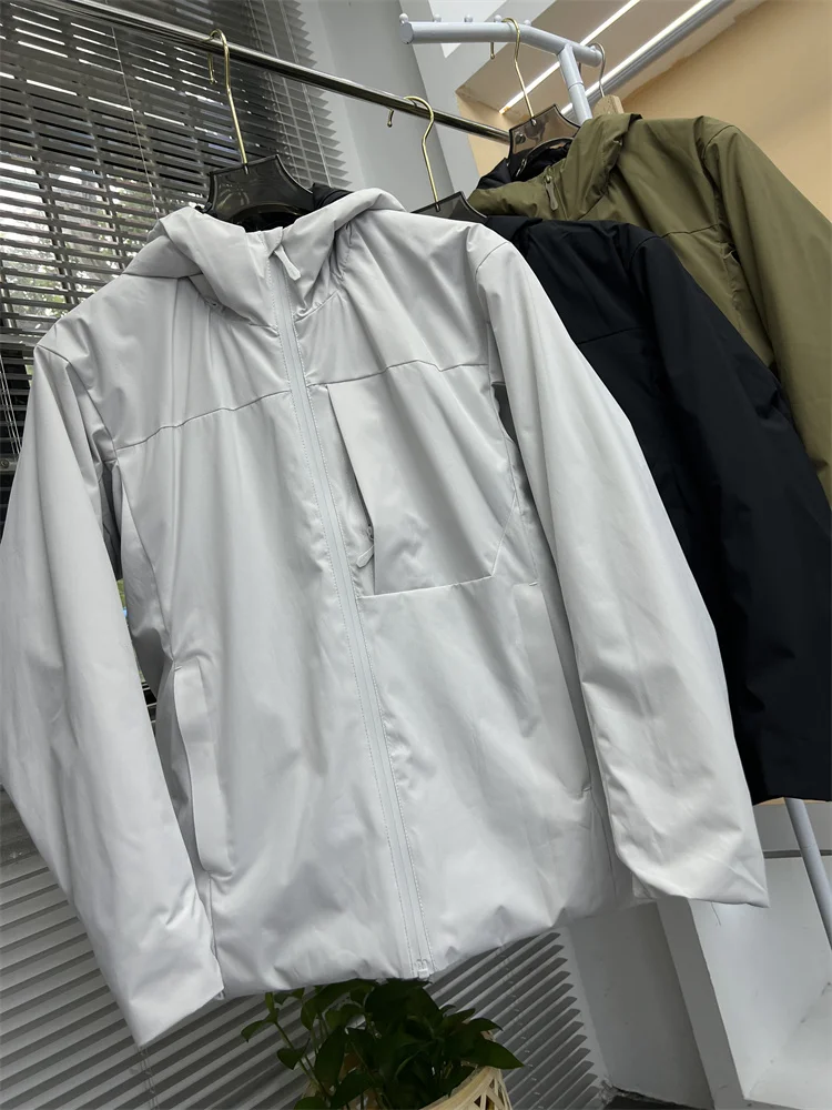 

Men's Casual Outdoor Hooded Cotton Jaet Warmth 3D Tailoring Lightweight Windproof Faionable Urban Sle Stand Fit