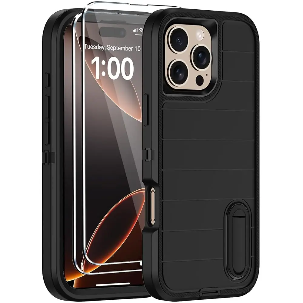 for iPhone 16 Pro Case with Screen Protector,Built-in Invisible Kickstand,Heavy Duty Shockproof Drop Protection Military Grad