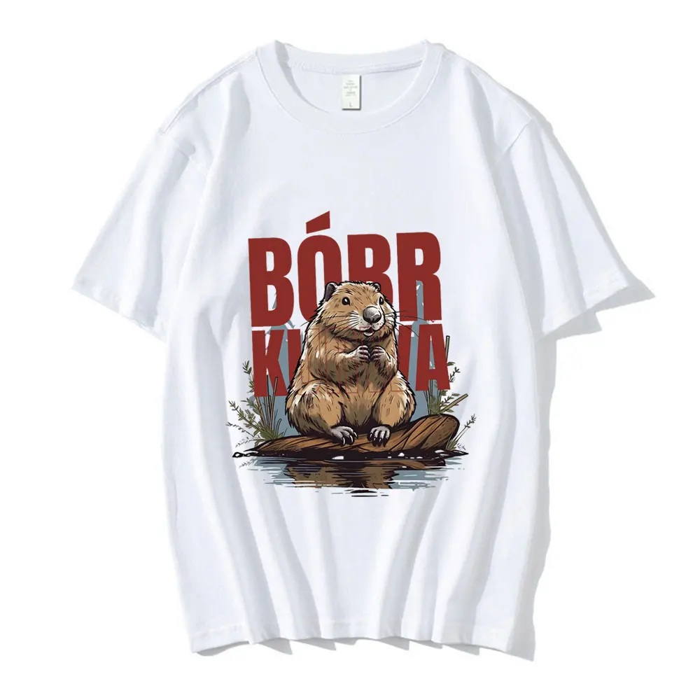 Bober Kurwa Bobr T-shirt Funny Beaver Meme Graphic T Shirts Men Women Fashion 100% Cotton Loose Short Sleeve T-shirts Streetwear