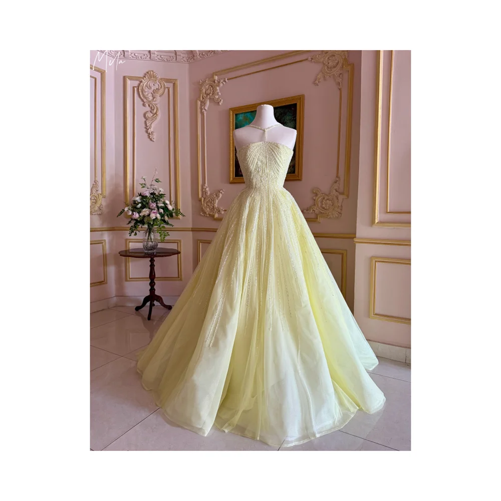 

Милое желтое простое платье для выпускного вечера по индивидуальному заказу, роскошные вечерние женские платья без бретелек длиной до пола, платья de fiesta