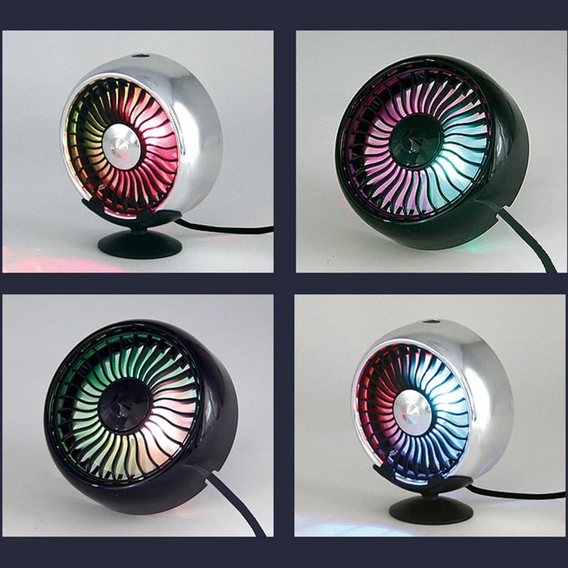 Car Fan USB Fan Air Outlet Lighting LED Flash Creative Auto Cooling Fan Portable Cooler Three-speed Mini Convenient Fans