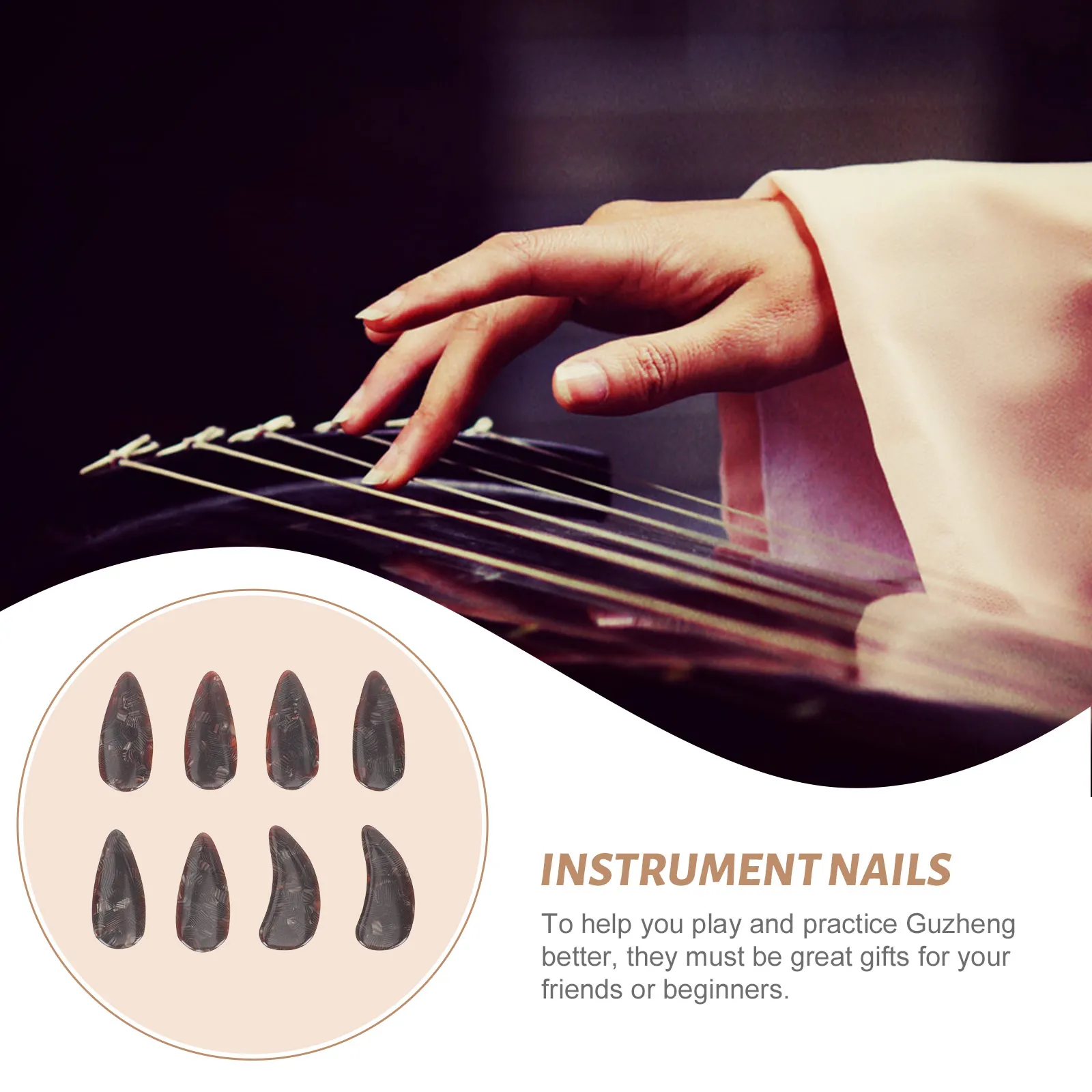 8 Uds. De uñas postizas de nivel de juego, palillos protectores para dedos Guzheng, ligeros, lisos, redondos, prácticos, compuesto, lesiones en molécula