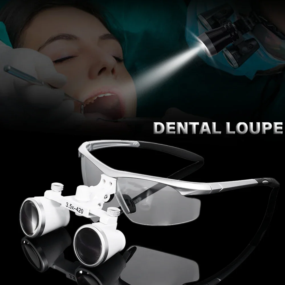 Medical Operation Den tal Glasses with Spotlight Head Light 3.5X Den tal Loupe Magnifier LED