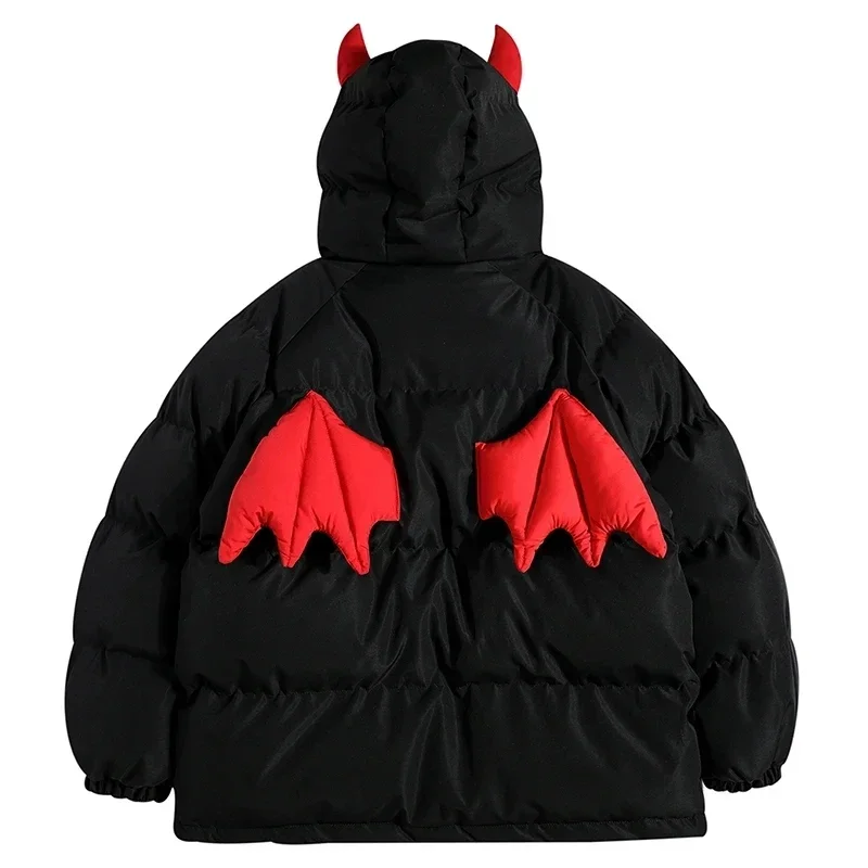 Winter Parkas Jacket Men Women Street Devil Horns Wing.Doll Bag Hooded Padded Coat Thick Warm Hip Hop Puffer Bubble Coats Unisex