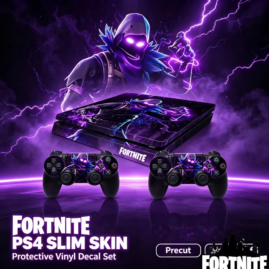 Vinilo Adhesivo para Consola PS4 Slim de Fortnite, Diseño Dark Raven, Juego Completo con 2 Adhesivos Protectores para Controles, para Fanáticos de los Videojuegos