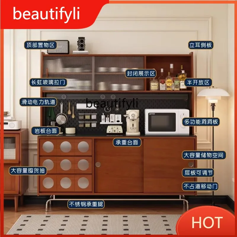 A139 Nordic Solid Wood Vintage Sideboard Integrated Wall-Mounted Rock Board Tea Cabinet Japanese Retro Storage Cabinet
