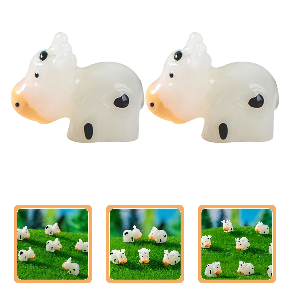 

10pcs Night Glow Mini Cow Farm Resin Figurines Diy Landscape Decor For Desk Bedside Table Display Animal Ornament Set