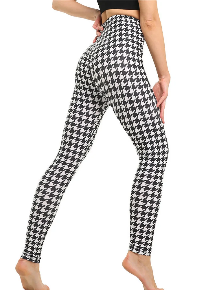 CUHAKCI-Leggings con estampado de pata de gallo para mujer, pantalones elásticos y suaves a la moda, a cuadros, de realce, para Yoga, 2023