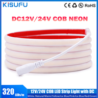 12V/24V IP68 Waterproof COB LED Strip Light with DC Plug 320 LEDs/M RA90 Flexible Tape Silicone Tube Lamp Liner Lighting 1/20M