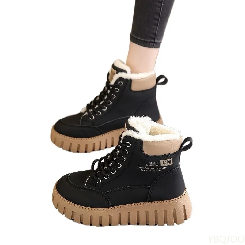 春秋の新作おしゃれで万能なショートブーツ、カジュアルで快適な厚底ハイカットシューズ、シンプルなレースアップレディースシューズ