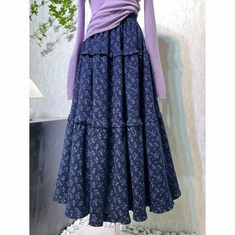 

Women's Autumn Spring Half Skirt Floral Print High Waist Medium Length Elastic Waist Retro Simple Comfortable Loose Casual New