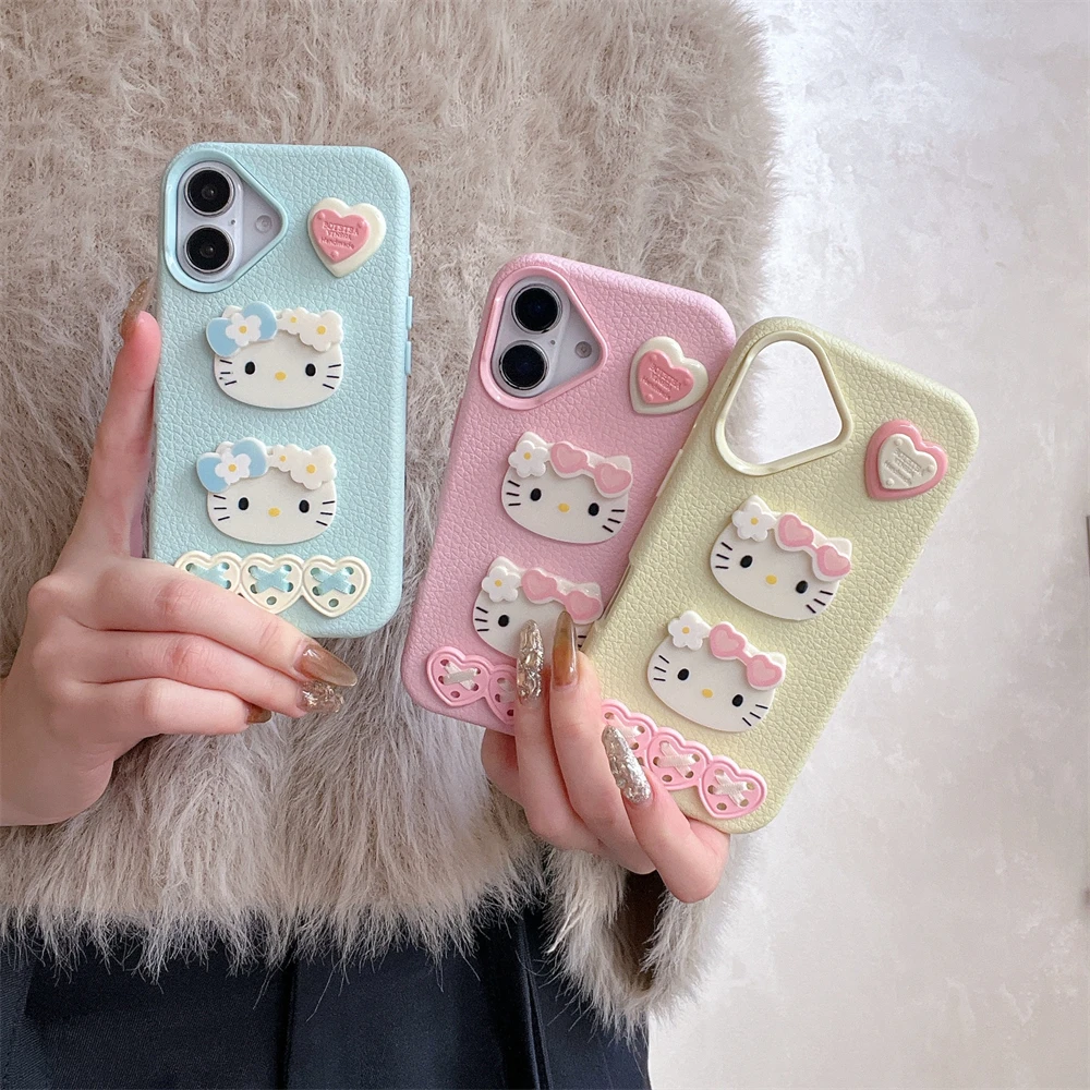 Kreative süße 3D Hallo Kitty weiche Candy Farbe Handyhülle für iPhone 16 15 14 Pro Max 13 12 Mädchen warme Pelz flauschige Abdeckung für den Winter